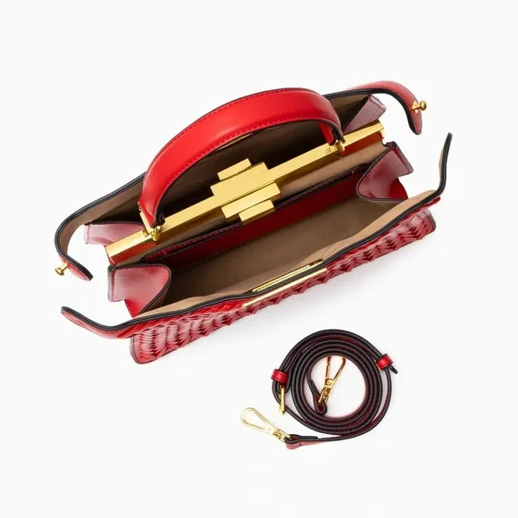 Vibrant Red Designer Stunning Luxe High End Structured Woven Bag (Emily in Paris - Picture 7 of 17